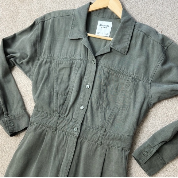 Abercrombie & Fitch Petite Utility Jumpsuit Military Green Cotton Long Sleeve - Picture 6 of 16